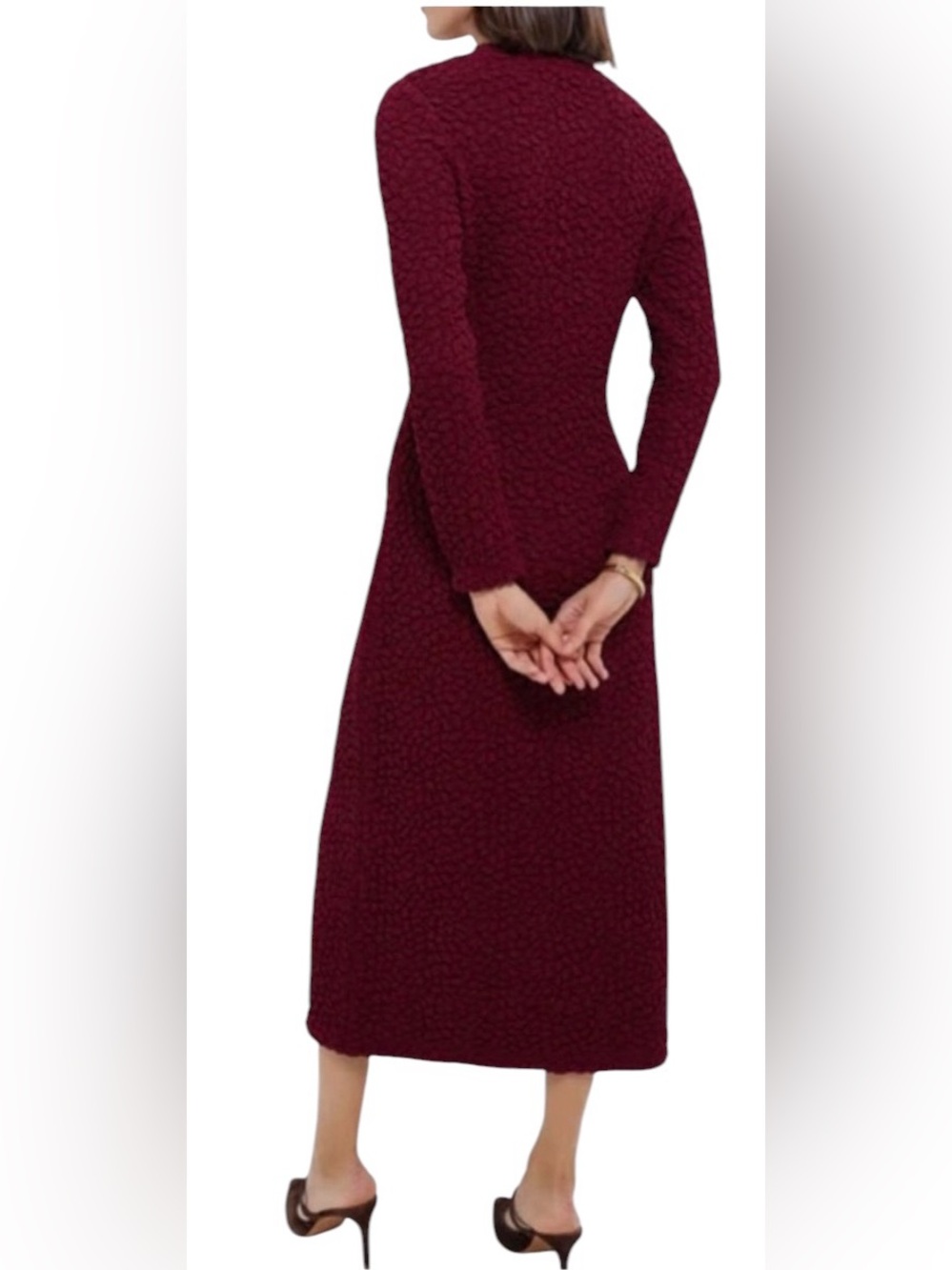 Tuckernuck Hyacinth House Madison Maxi Dress Maroon Textured Crew Neck Medium - Picture 5 of 9